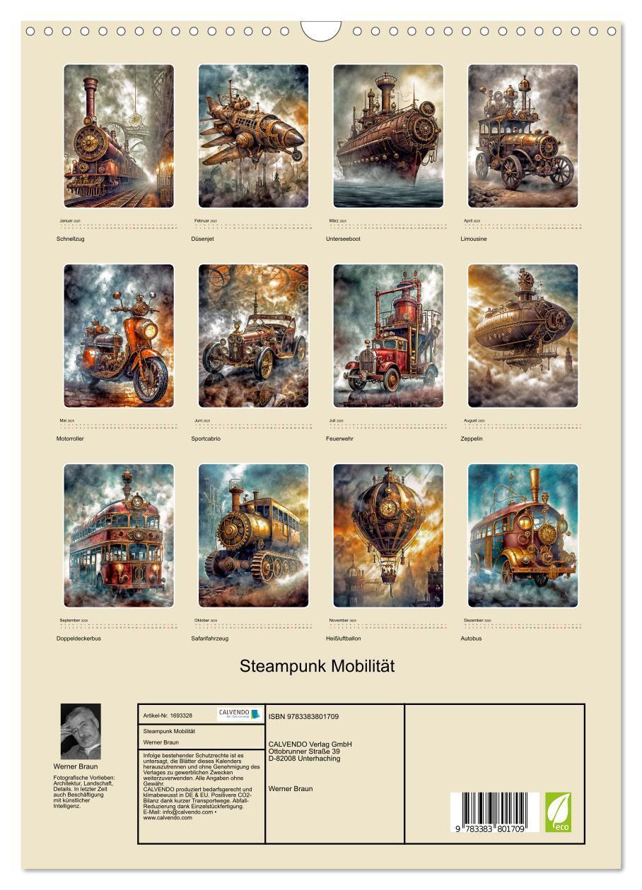 Bild: 9783383801709 | Steampunk Mobilität (Wandkalender 2025 DIN A3 hoch), CALVENDO...