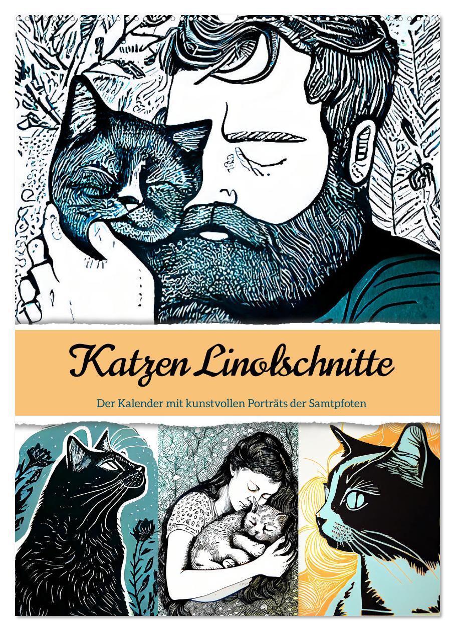 Cover: 9783435885732 | Katzen Linolschnitt - Der Kalender mit kunstvollen Porträts der...