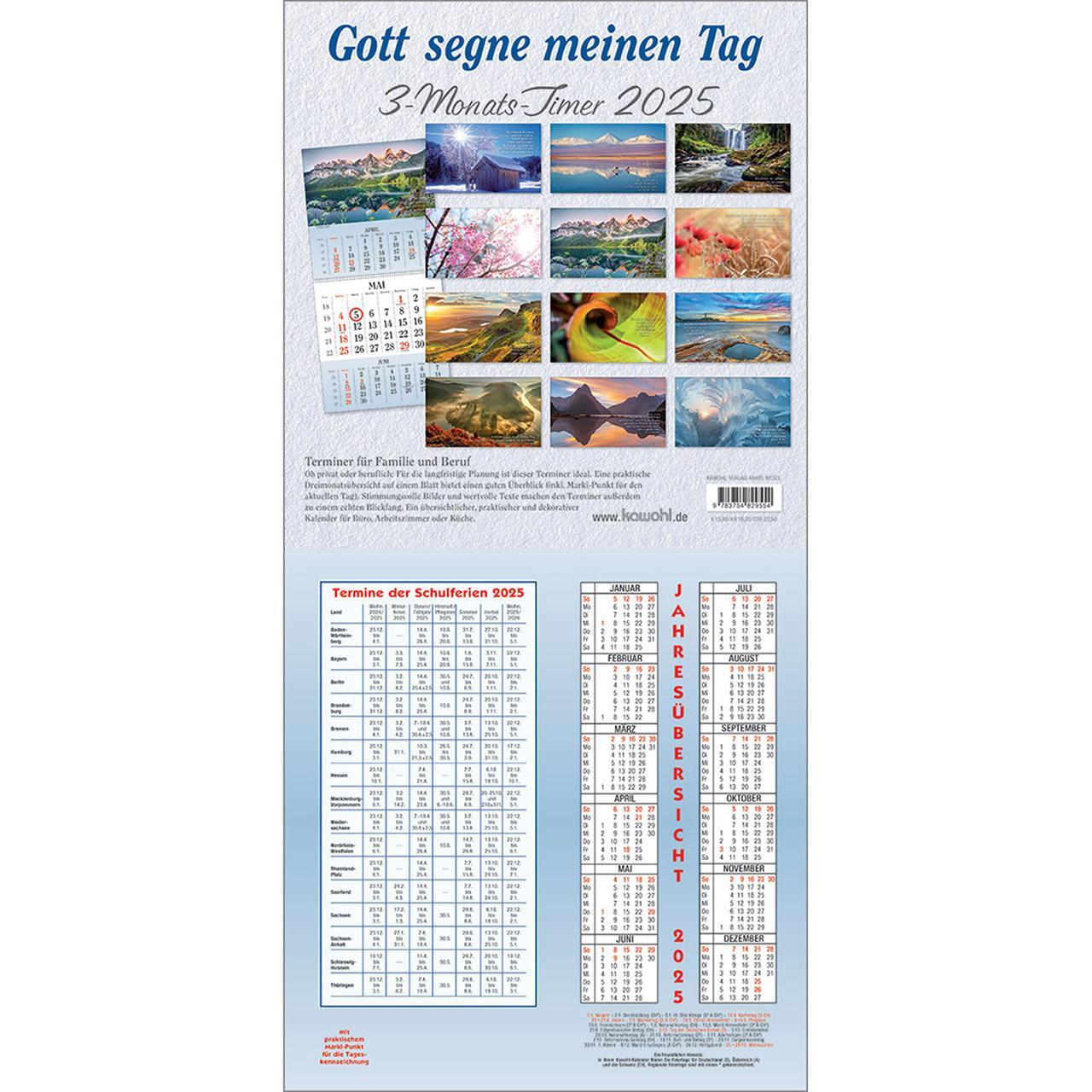 Bild: 9783754829554 | Gott segne meinen Tag 2025 | 3-Monats-Terminer | Kalender | 14 S.