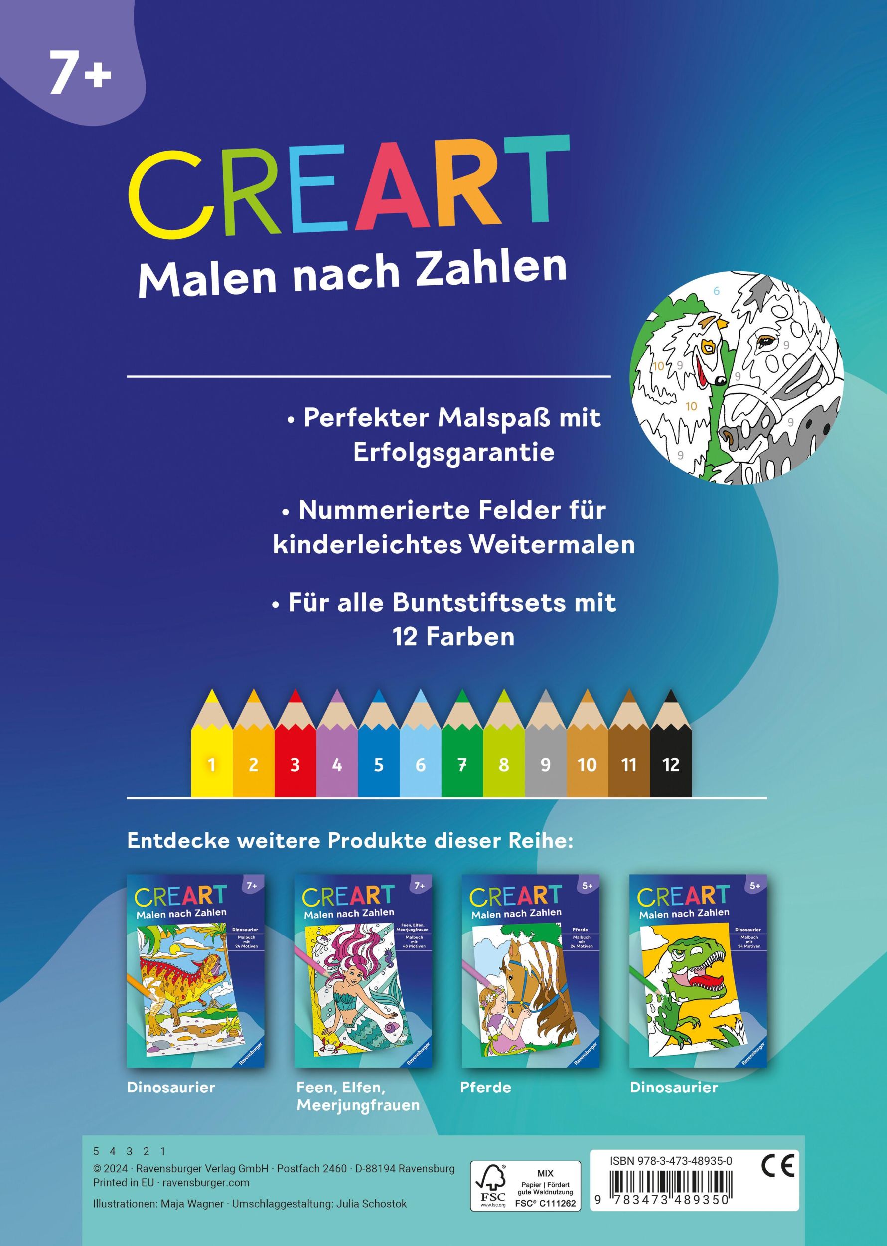 Rückseite: 9783473489350 | Ravensburger Malen nach Zahlen ab 7 Pferde - 24 Motive | Maja Wagner