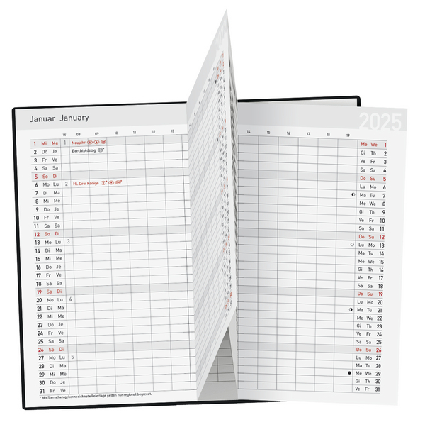 Bild: 9783731878964 | Taschenkalender Saturn Leporello PVC rot 2025 | Korsch Verlag | 30 S.