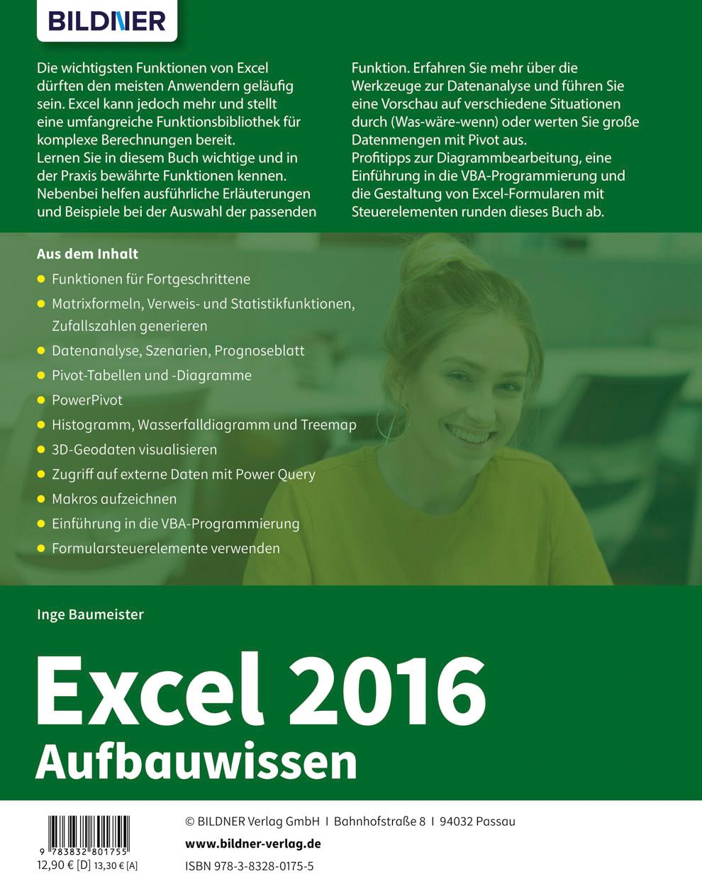 Rückseite: 9783832801755 | Excel 2016 - Aufbauwissen | Inge Baumeister | Taschenbuch | 352 S.