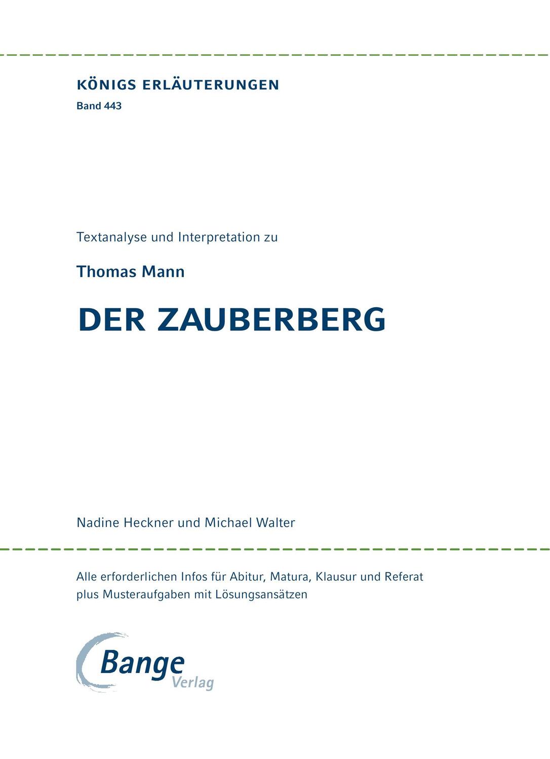 Bild: 9783804419421 | Der Zauberberg. Textanalyse und Interpretation | Thomas Mann | Buch