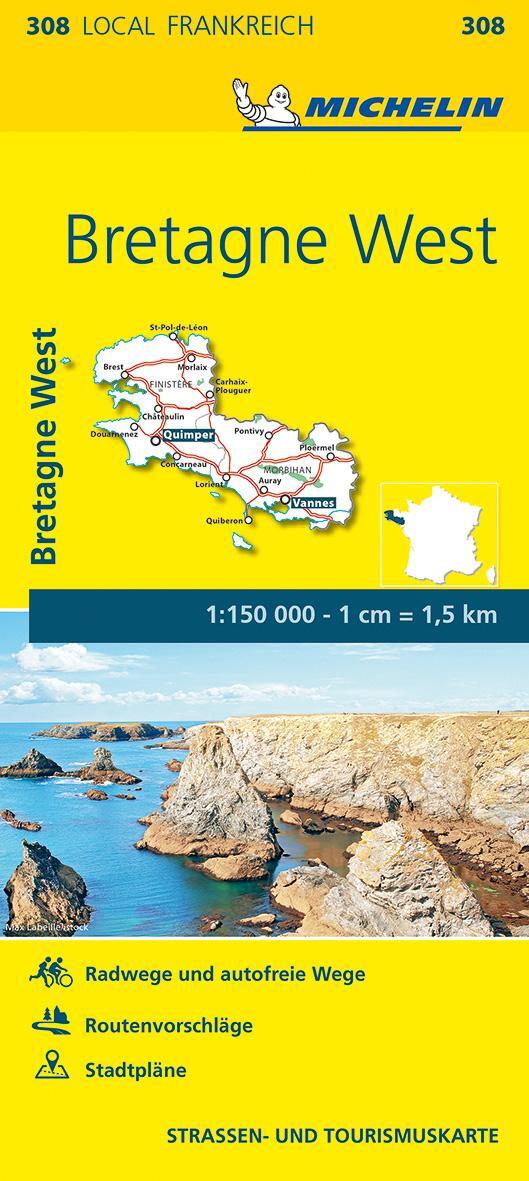 Cover: 9782067210042 | Michelin Bretagne West | Straßen- und Tourismuskarte 1:150.000 | 1 S.