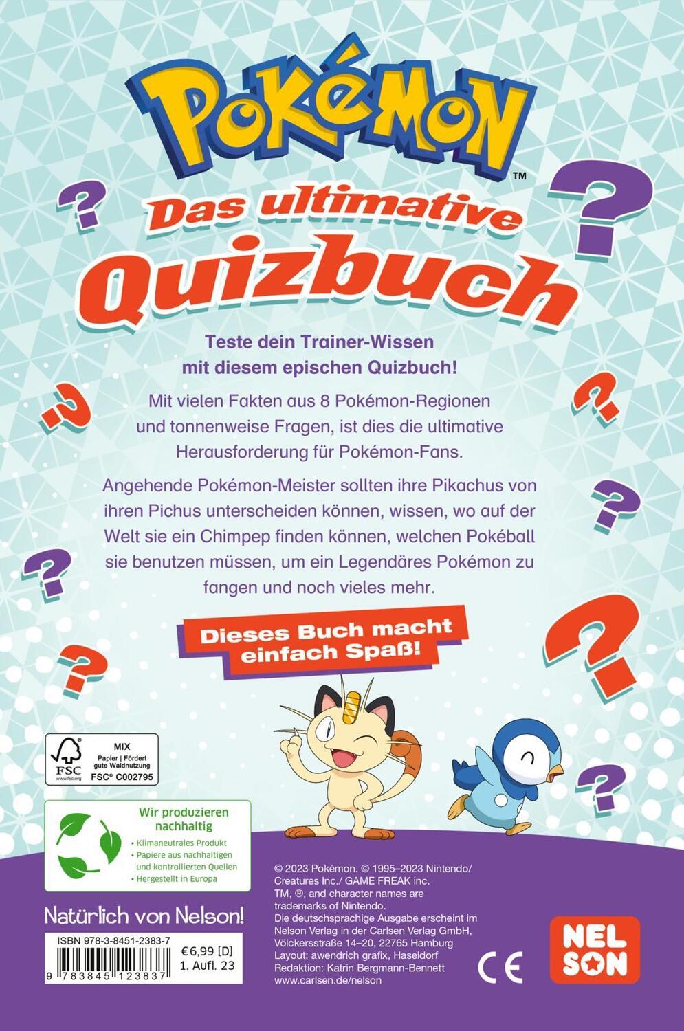 Rückseite: 9783845123837 | Pokémon Activity-Buch: Das ultimative Quizbuch | Taschenbuch | Pokémon