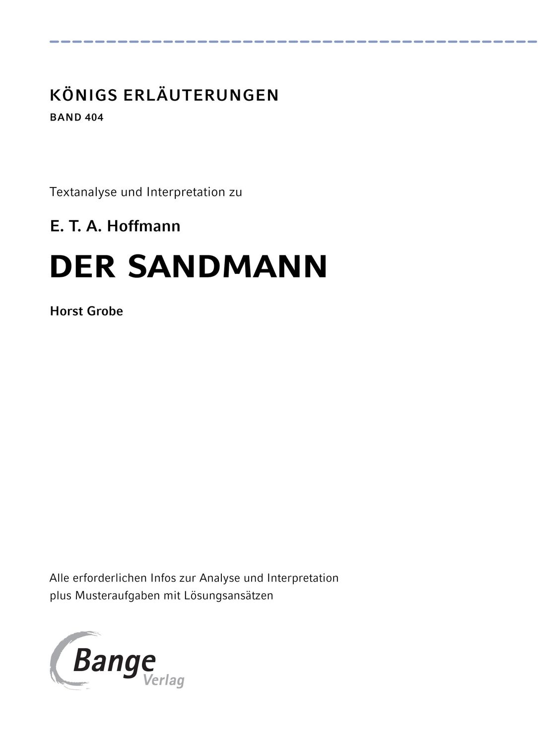 Bild: 9783804420724 | Der Sandmann - Textanalyse und Interpretation | Hoffmann | Taschenbuch