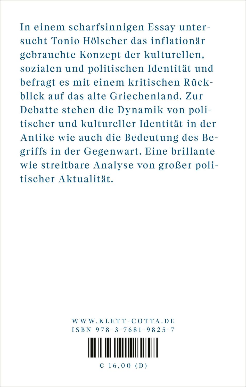 Rückseite: 9783768198257 | Identität über alles? | Von der Gegenwart zur Antike und zurück | Buch