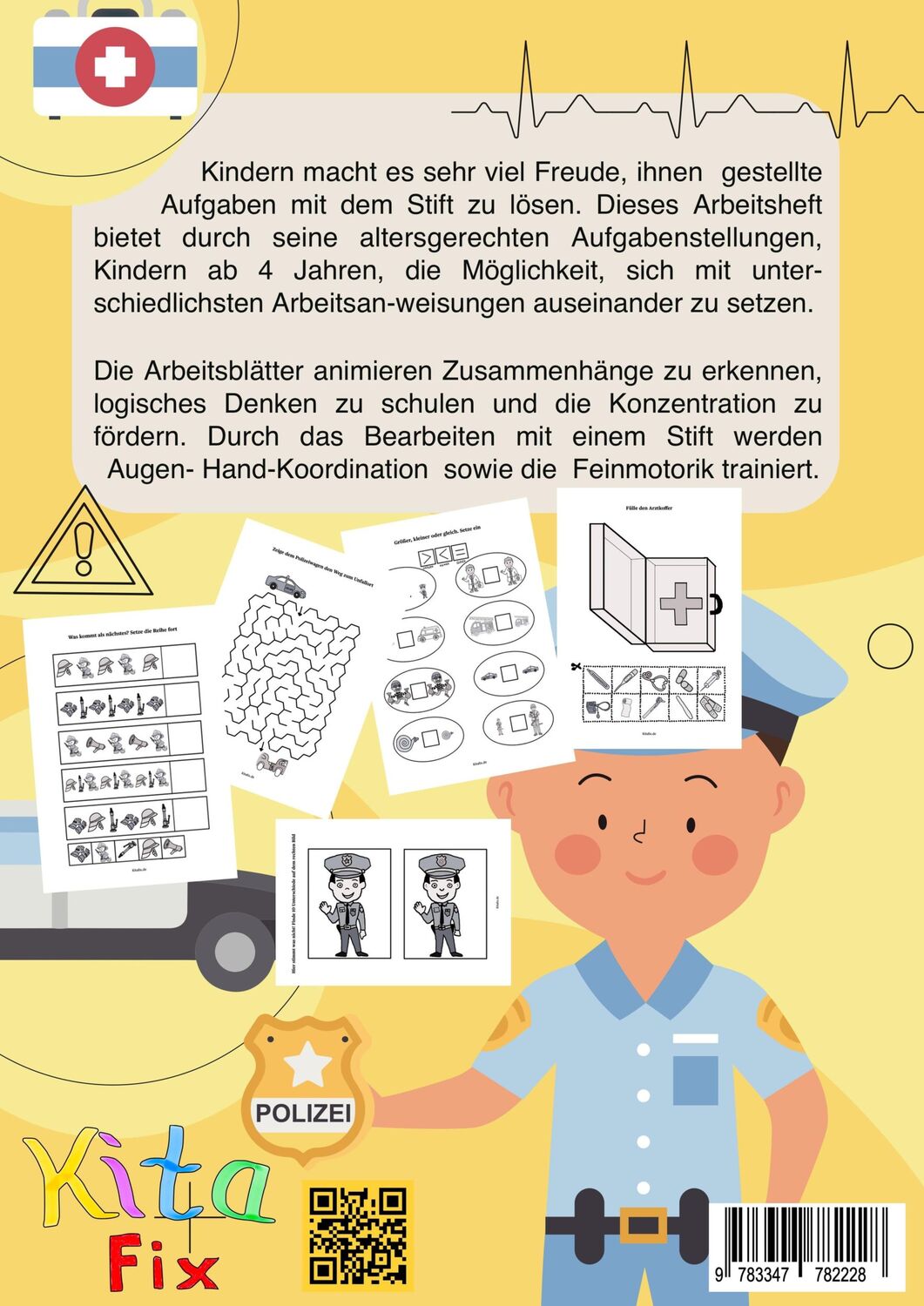 Rückseite: 9783347782228 | KitaFix-Kreativ: Arbeitsblätter Polizei, Feuerwehr und Krankenwagen...