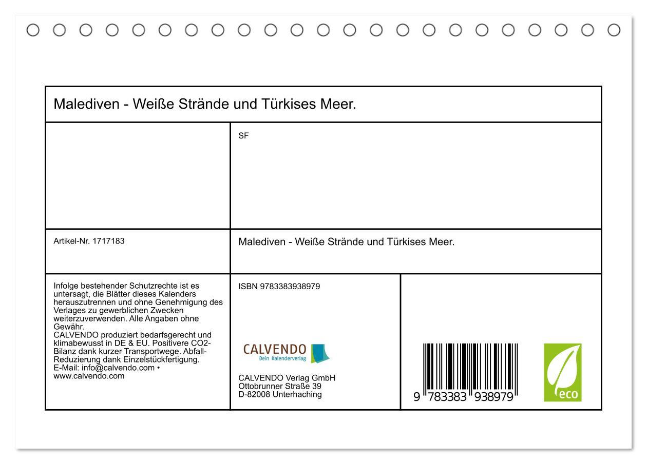 Bild: 9783383938979 | Malediven - Weiße Strände und Türkises Meer. (Tischkalender 2025...