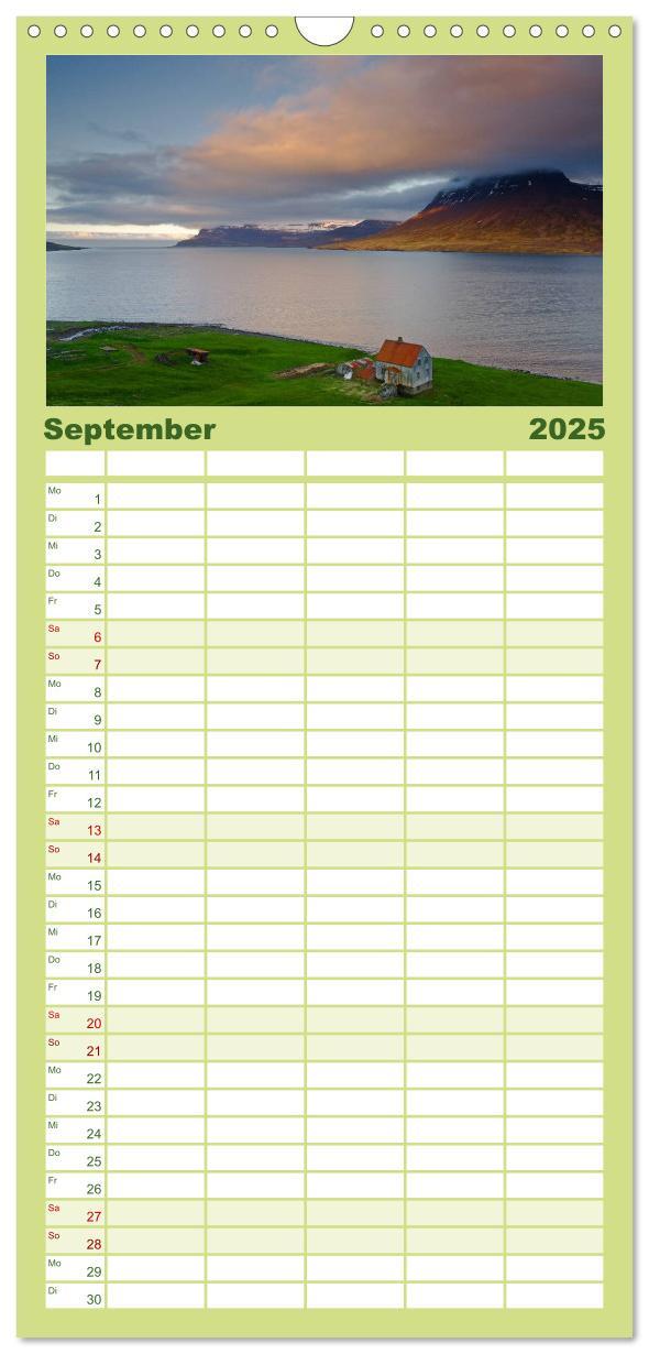 Bild: 9783457109380 | Familienplaner 2025 - Island mit 5 Spalten (Wandkalender, 21 x 45...