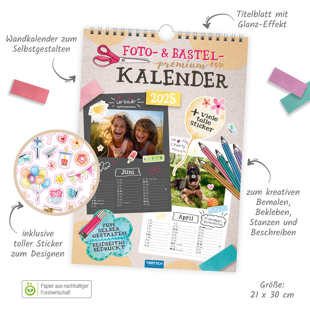 Bild: 9783988022530 | Trötsch Foto- und Bastelkalender Premium A4 2025 mit vielen Stickern