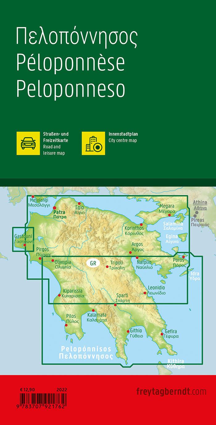 Rückseite: 9783707921762 | Peloponnes, Straßen- und Freizeitkarte 1:150.000, freytag &amp; berndt