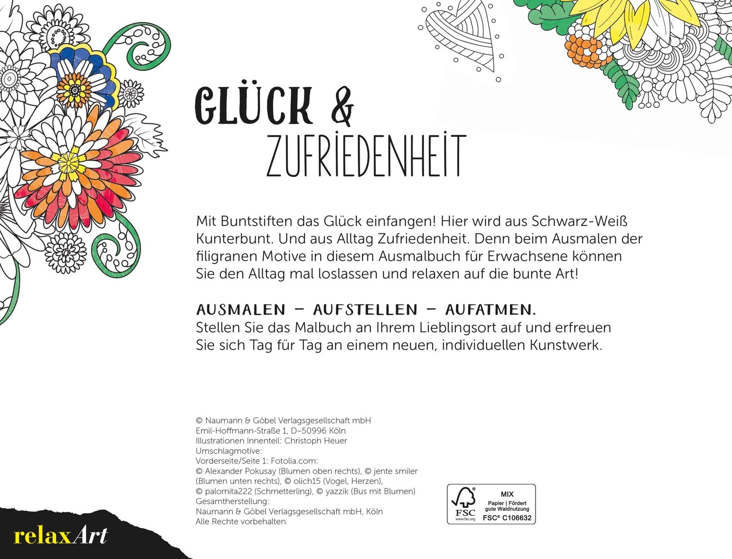 Rückseite: 9783625191803 | Glück &amp; Zufriedenheit. Ausmalen - Aufstellen - Entspannen | Buch