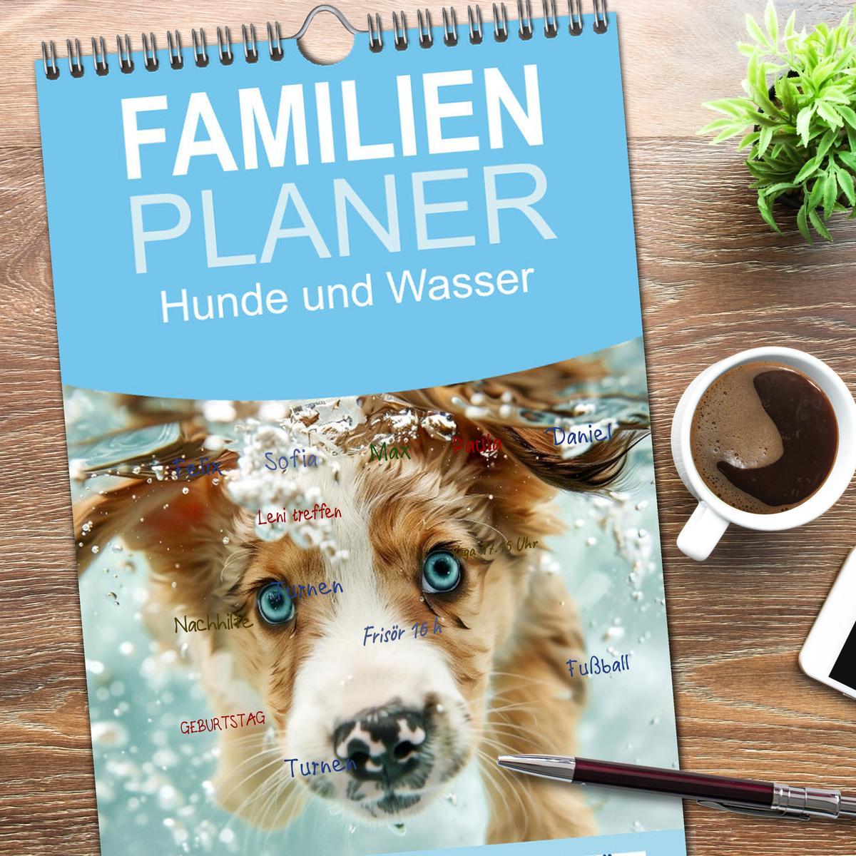 Bild: 9783457195499 | Familienplaner 2025 - Hunde und Wasser mit 5 Spalten (Wandkalender,...