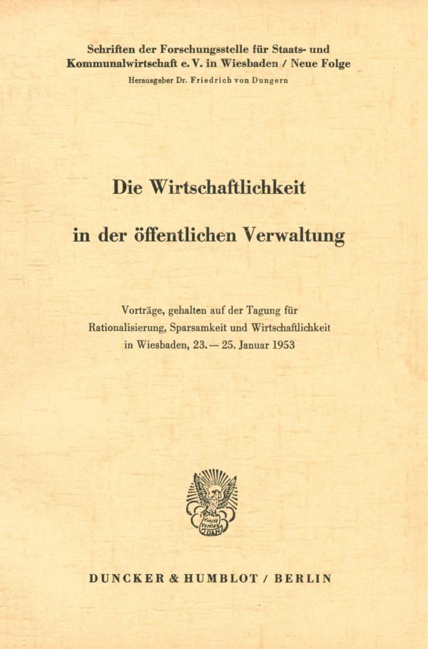 Cover: 9783428017096 | Die Wirtschaftlichkeit in der öffentlichen Verwaltung. | Taschenbuch