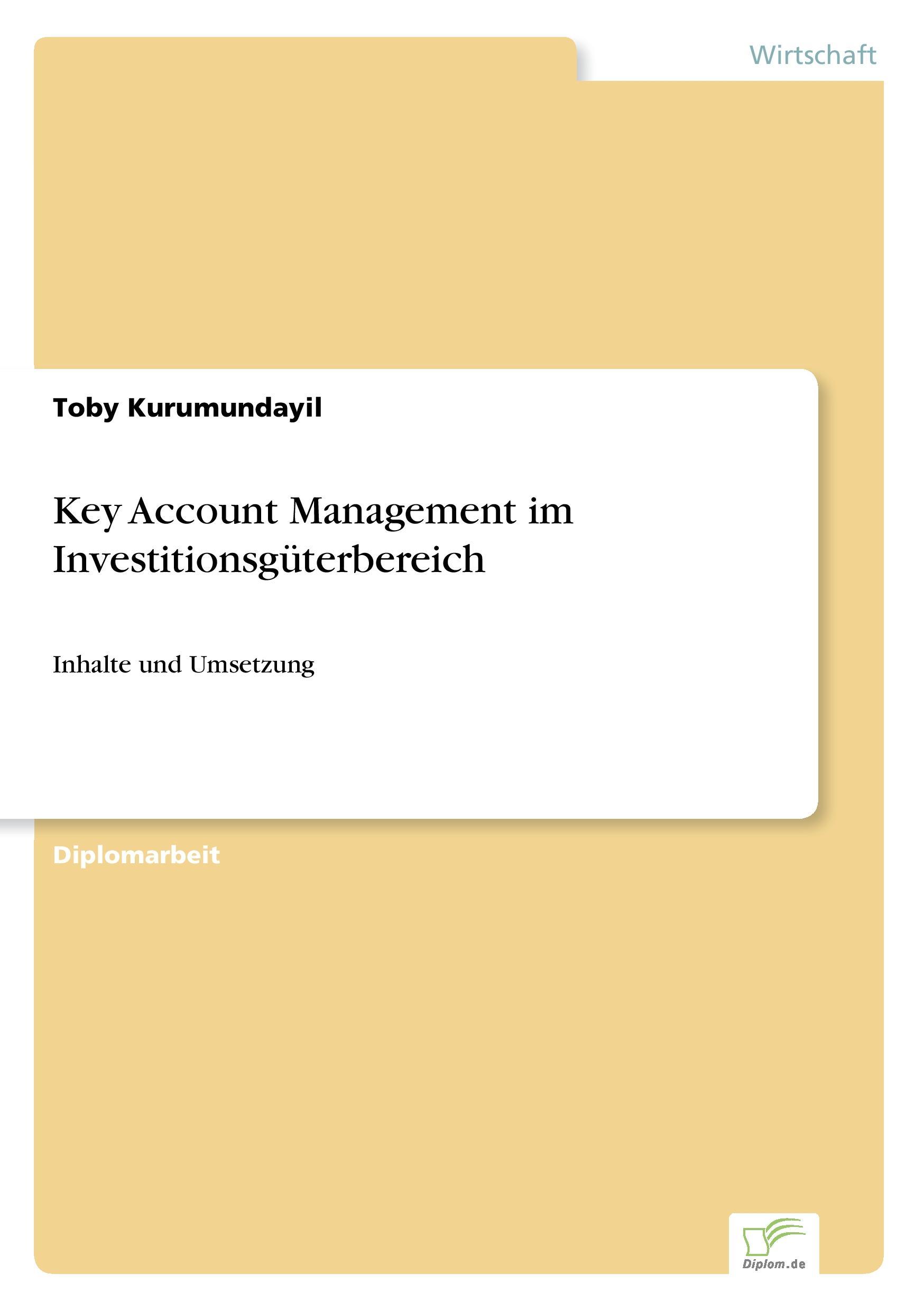 Cover: 9783838686745 | Key Account Management im Investitionsgüterbereich | Toby Kurumundayil