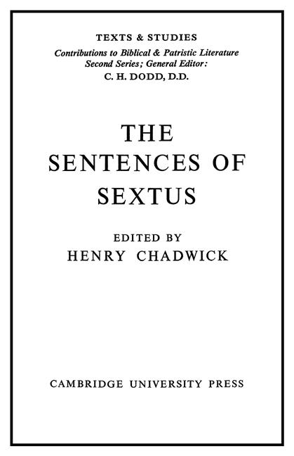 Cover: 9780521541084 | The Sentences of Sextus | Henry Chadwick | Taschenbuch | Englisch