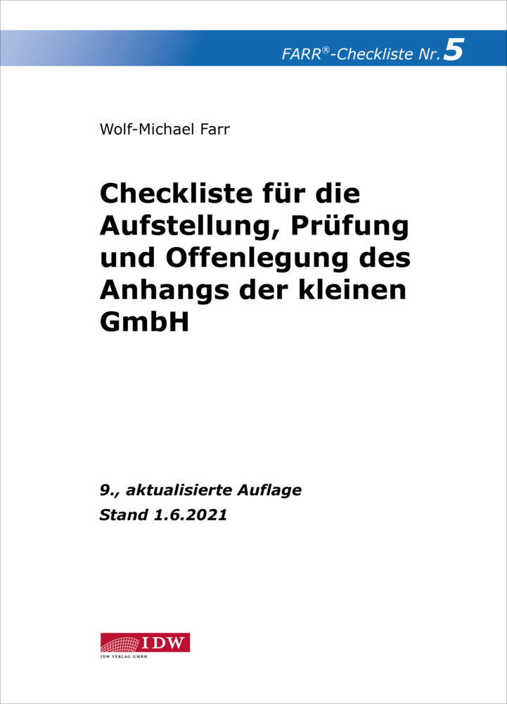 Cover: 9783802125805 | Farr, Checkliste 5 (Anhang der kleinen GmbH), 9. A. | Farr | Buch