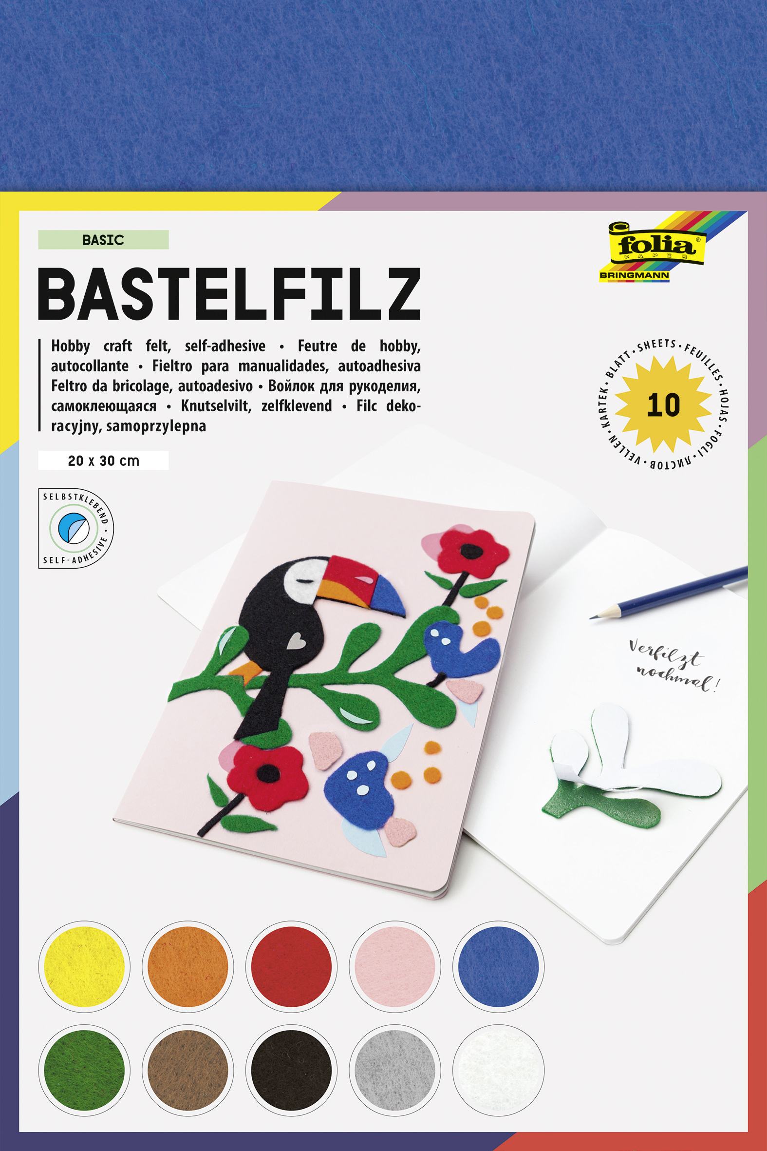 Cover: 4001868092868 | Folia Bastelfilz BASIC, selbstklebend, 20x30cm, 10 Blatt farbig | 2022