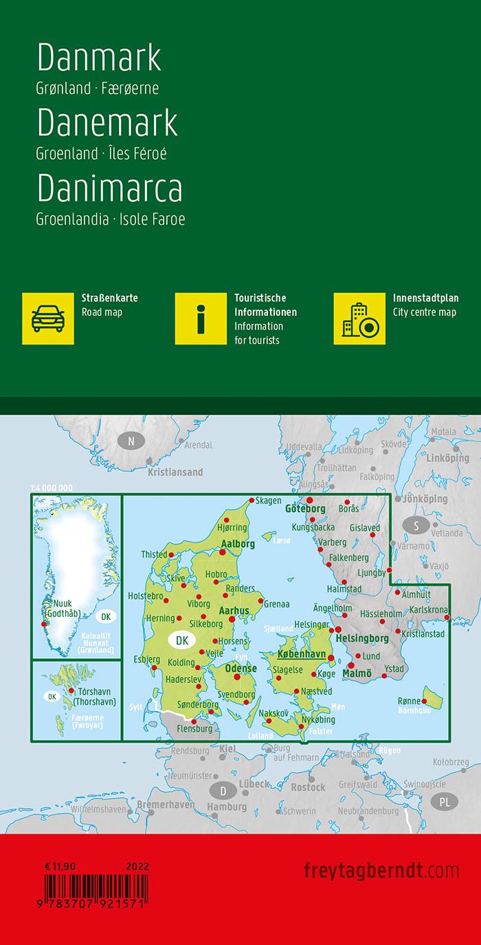 Rückseite: 9783707921571 | Dänemark, Straßenkarte 1:400.000, freytag &amp; berndt | Grönland - Färöer