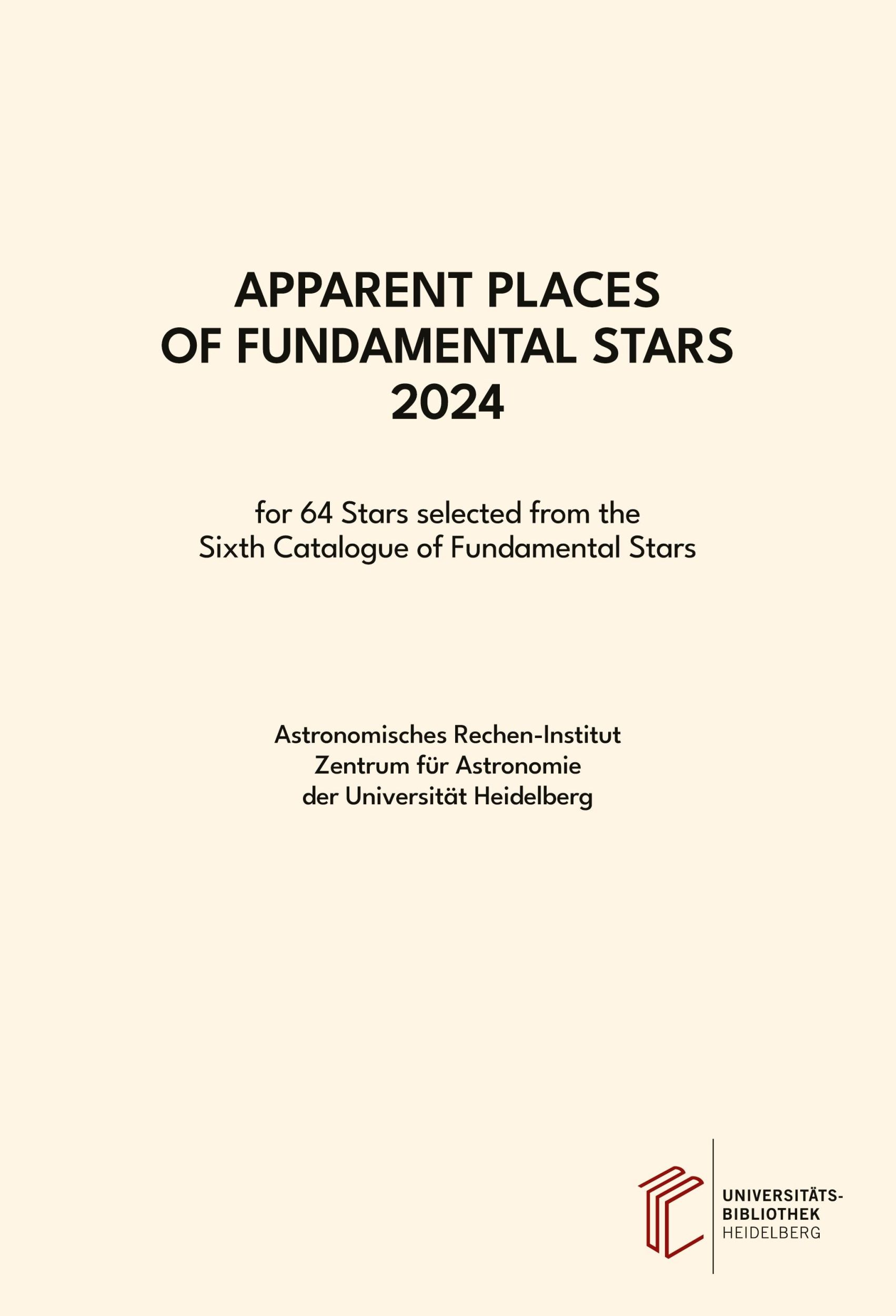 Cover: 9783947733095 | Apparent Places of Fundamental Stars ... / Apparent Places of...