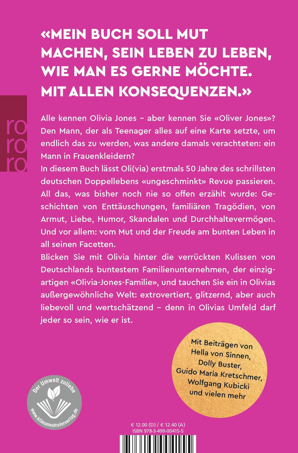 Rückseite: 9783499004155 | Ungeschminkt | Mein schrilles Doppelleben | Olivia Jones | Taschenbuch