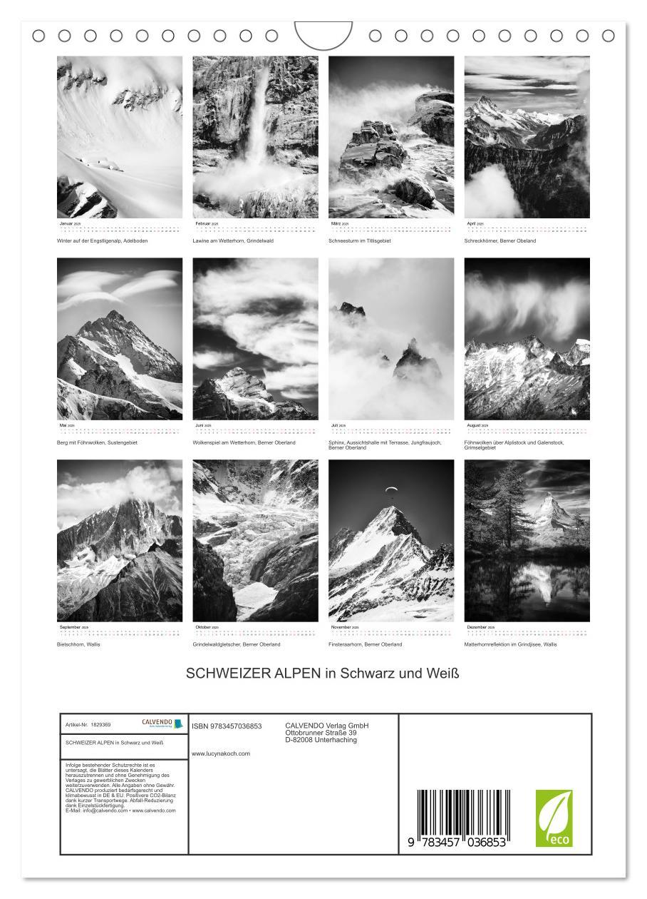 Bild: 9783457036853 | SCHWEIZER ALPEN in Schwarz und Weiß (Wandkalender 2025 DIN A4...