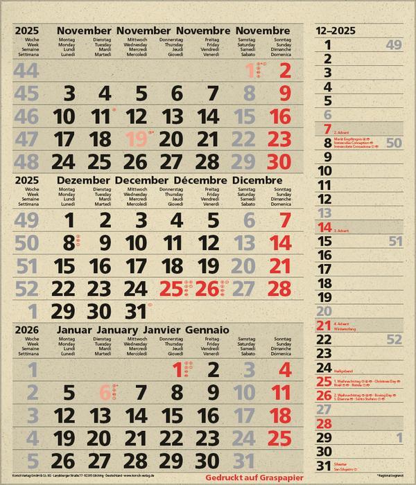 Bild: 9783731880653 | 3-Monats-Planer Combi Graspapier 2025 | Verlag Korsch | Kalender