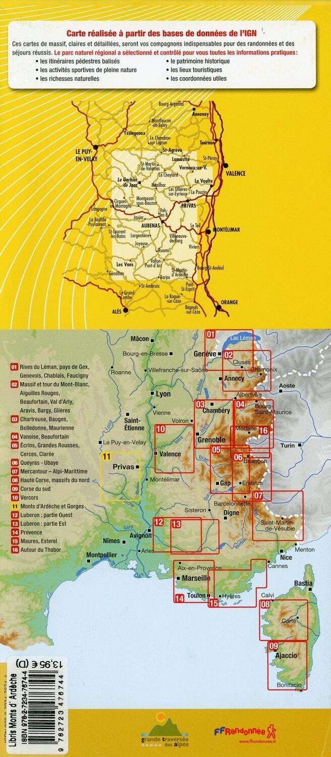 Bild: 9782723476744 | Libris Wanderkarte 11. Monts d'Ardèche 1 : 60 000 | (Land-)Karte