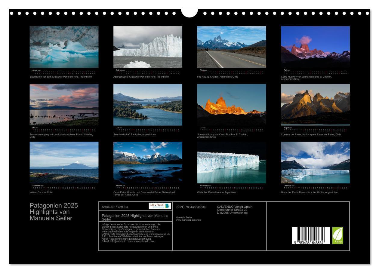 Bild: 9783435648634 | Patagonien 2025 Highlights von Manuela Seiler (Wandkalender 2025...