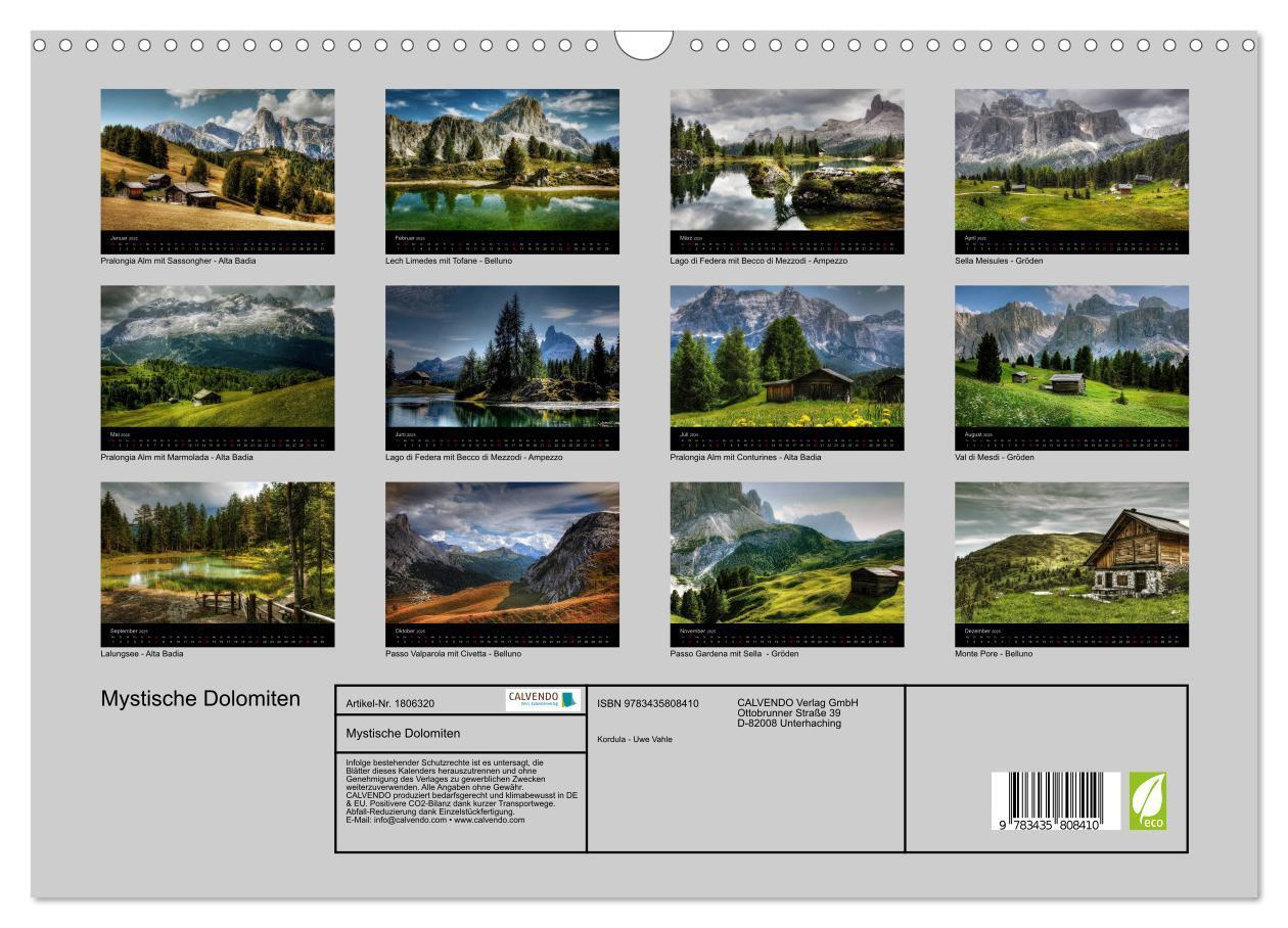 Bild: 9783435808410 | Mystische Dolomiten (Wandkalender 2025 DIN A3 quer), CALVENDO...