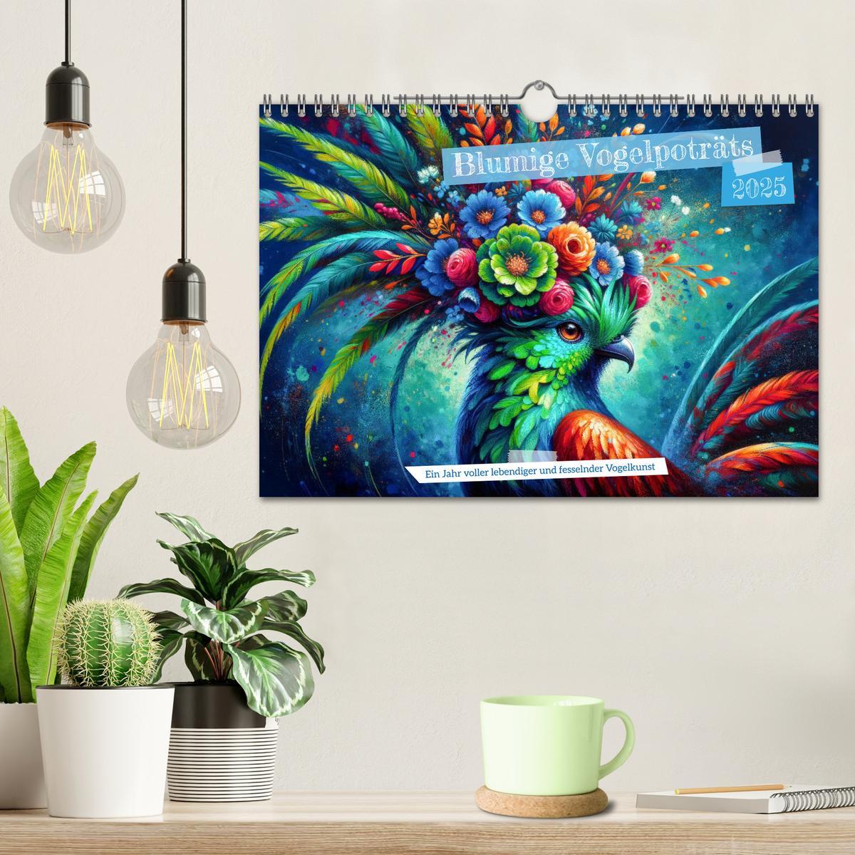 Bild: 9783457138687 | Blumige Vogelporträts (Wandkalender 2025 DIN A4 quer), CALVENDO...