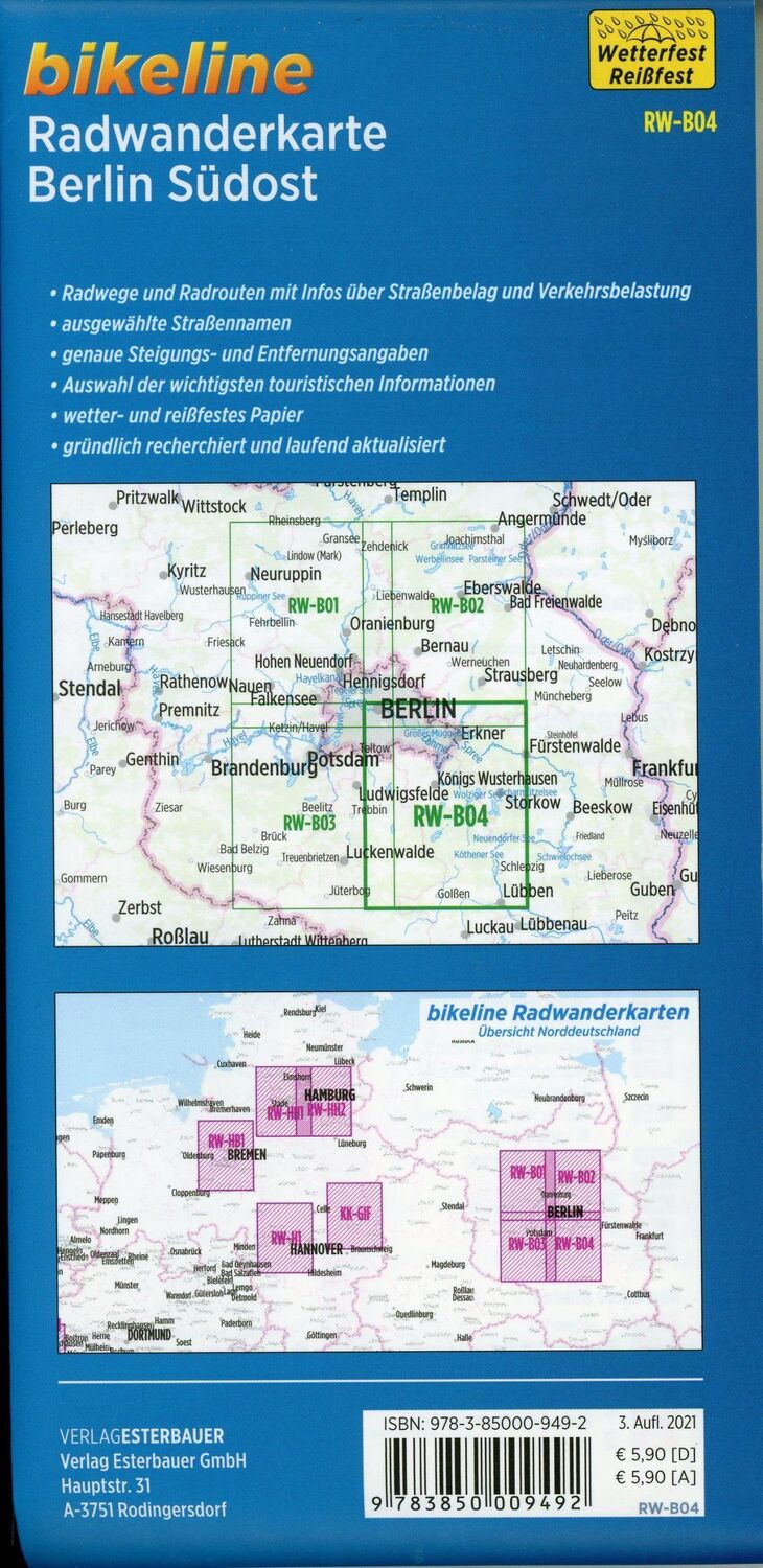 Bild: 9783850009492 | Radwanderkarte Berlin Südost 1:60.000 (RW-B04) | Esterbauer Verlag