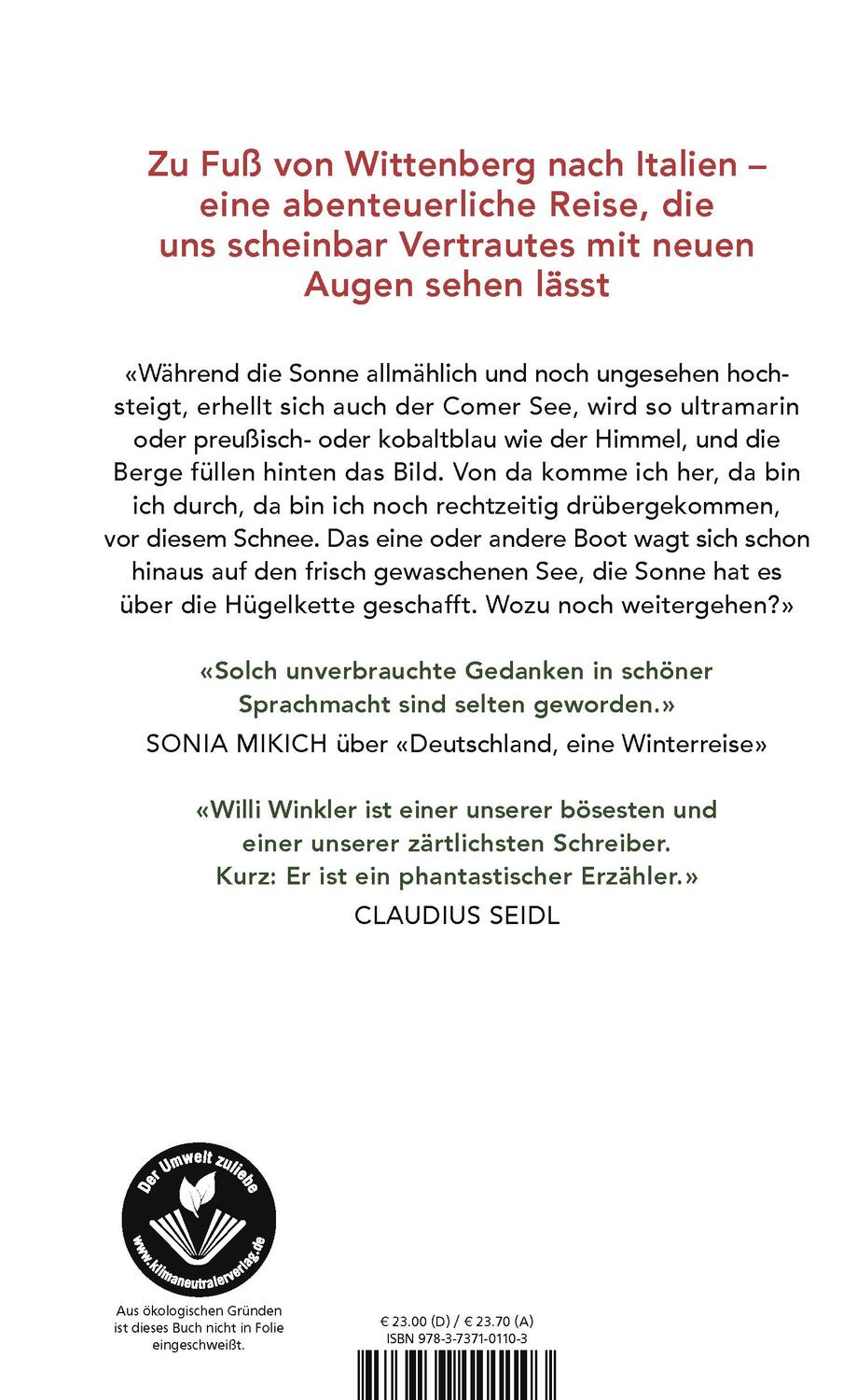 Rückseite: 9783737101103 | Herbstlicht | Eine Wanderung nach Italien | Willi Winkler | Buch