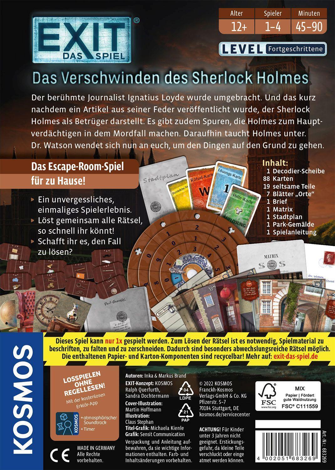 Bild: 4002051683269 | EXIT® - Das Spiel: Das Verschwinden des Sherlock Holmes (F) | Spiel