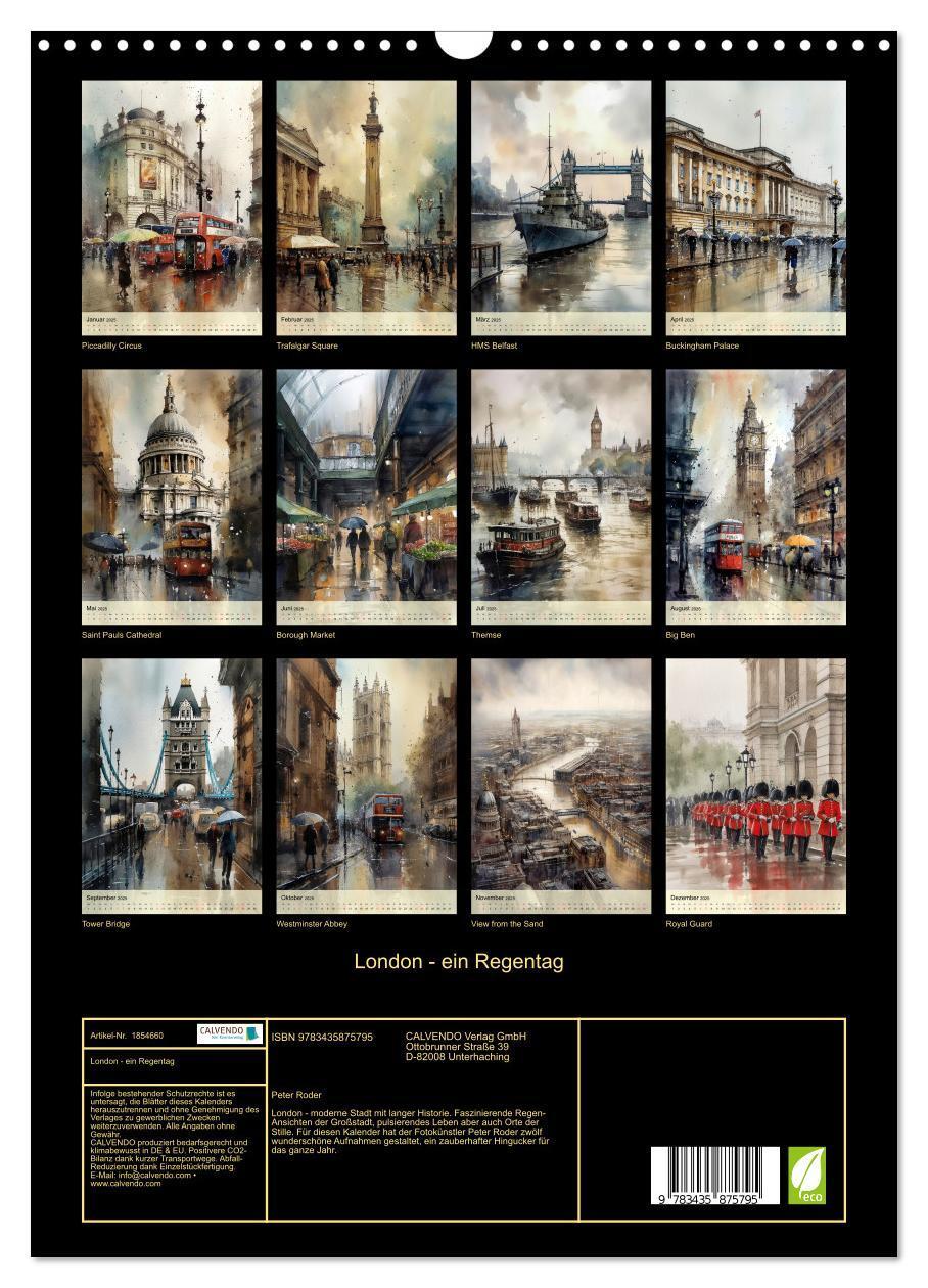 Bild: 9783435875795 | London - ein Regentag (Wandkalender 2025 DIN A3 hoch), CALVENDO...