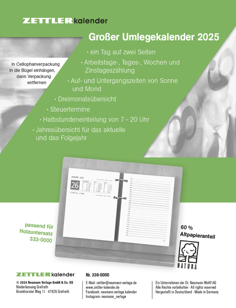 Cover: 4006928026562 | Zettler - Großer Umlege-Kalender 2025, 10,5x14,2cm, Bürokalender...