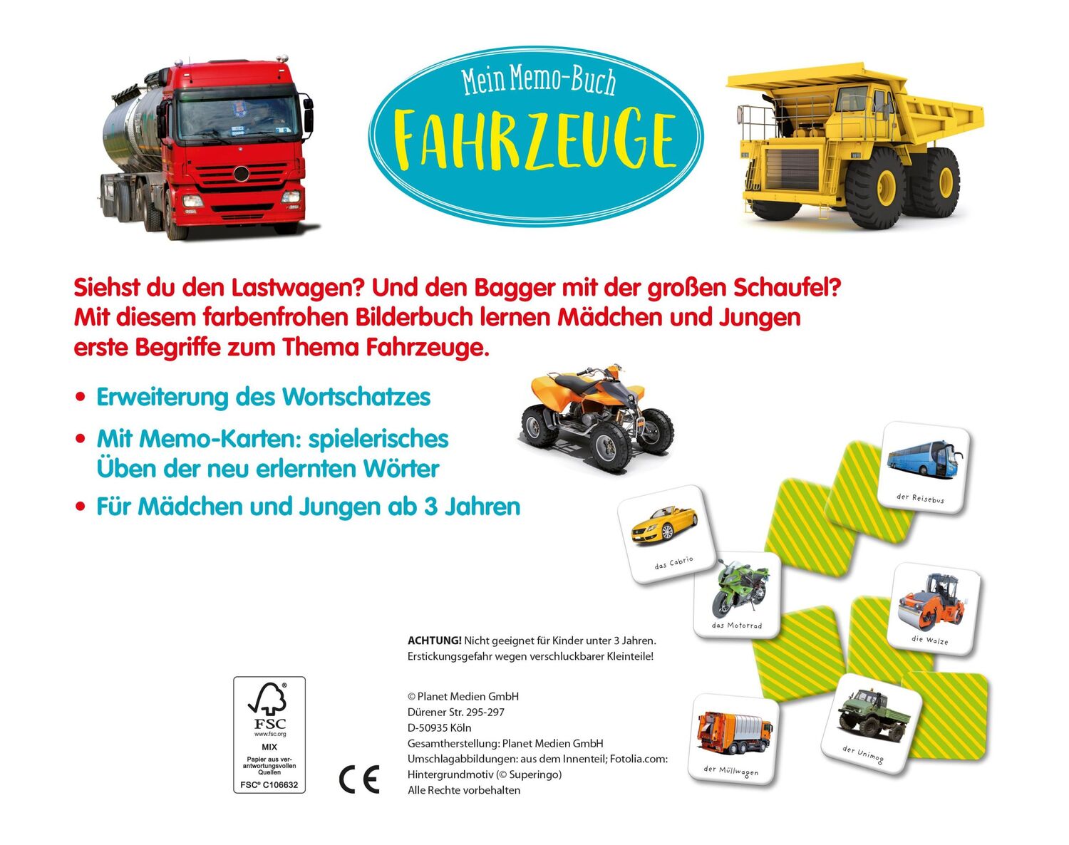 Rückseite: 9783849946265 | Mein Memo-Buch Fahrzeuge | Mit 40 Memo-Karten! Für Kinder ab 3 Jahren