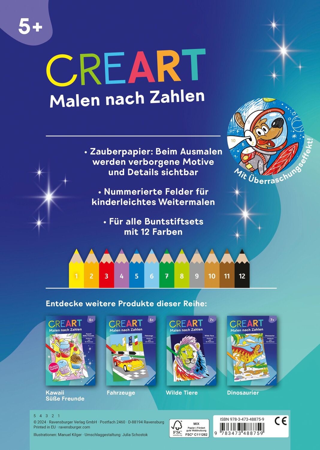 Rückseite: 9783473488759 | Ravensburger CreArt Malen nach Zahlen ab 5: Weltraum, Malbuch, 24...