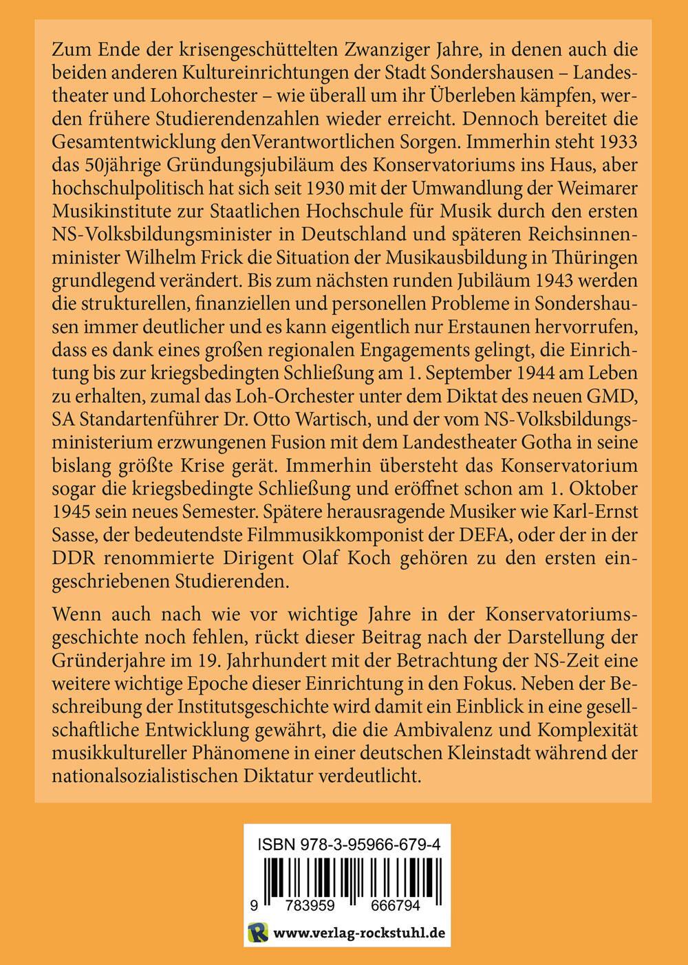 Rückseite: 9783959666794 | Die Hochschule für Musik in Sondershausen 1933-1936 | Eckart Lange