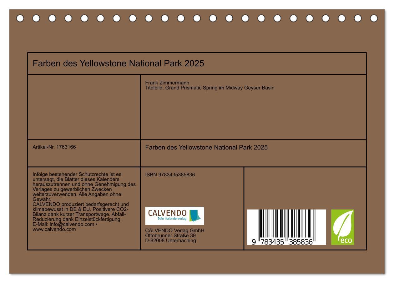 Bild: 9783435385836 | Farben des Yellowstone National Park 2025 (Tischkalender 2025 DIN...