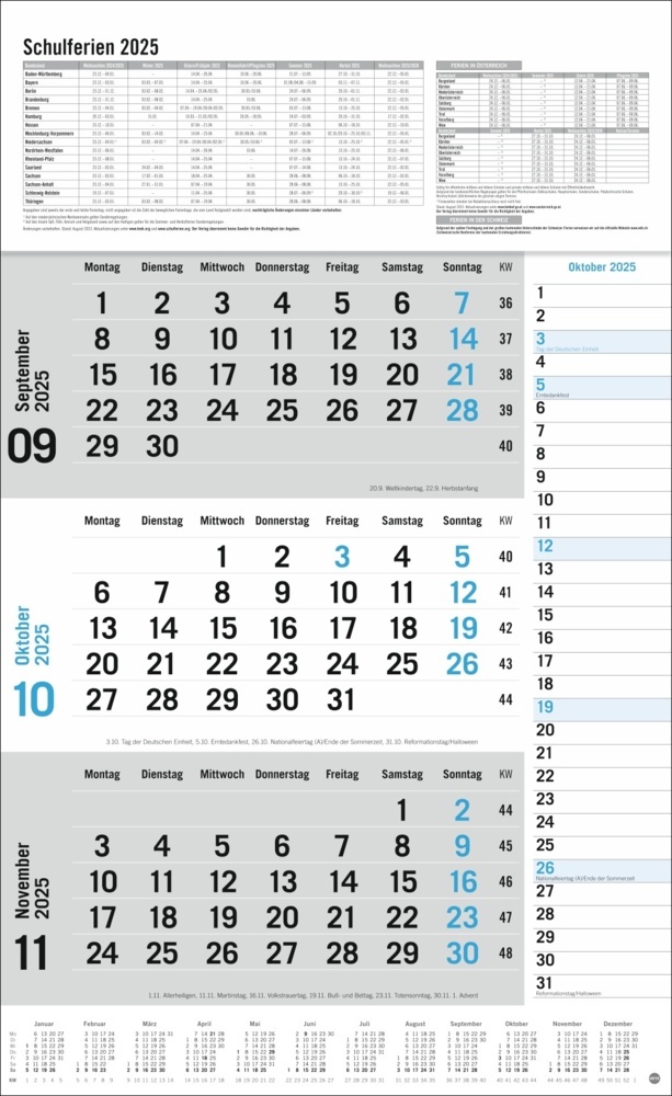 Bild: 9783756406647 | 3-Monats-Planer 2025 mit Klappfälzel mit Ferienterminen. | Kalender