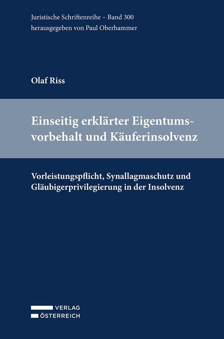 Cover: 9783704662828 | Einseitig erklärter Eigentumsvorbehalt und Käuferinsolvenz | Olaf Riss