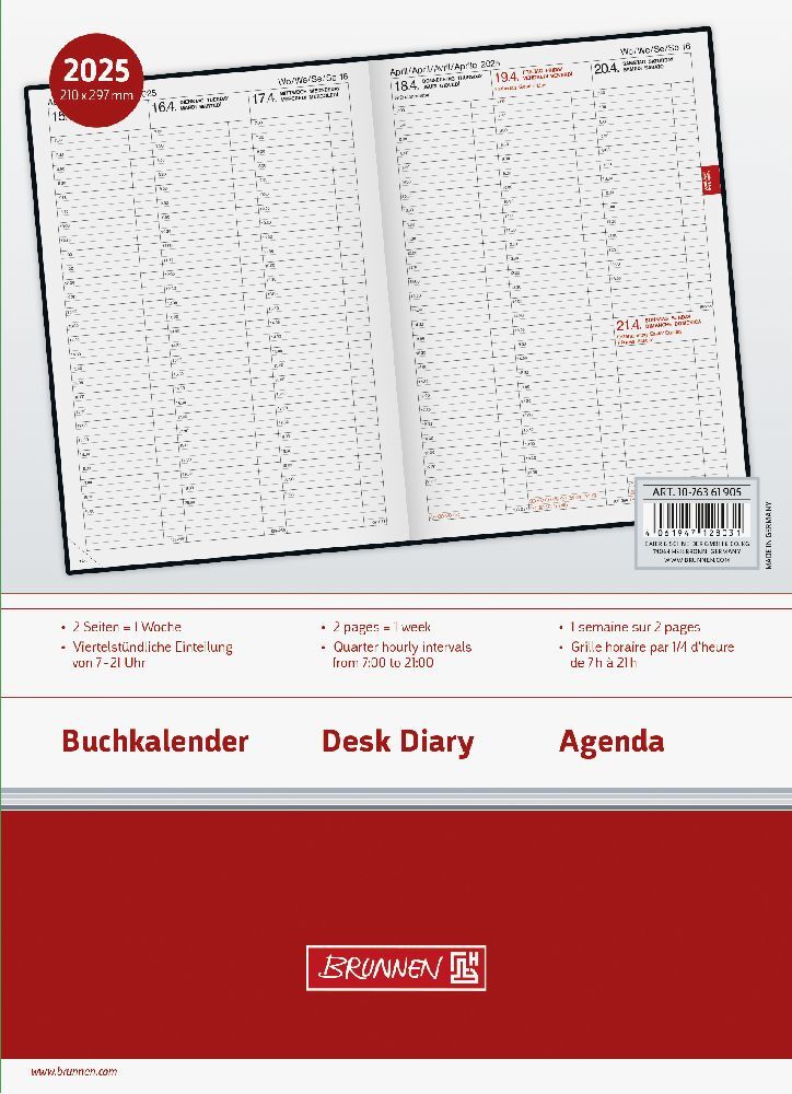 Bild: 4061947128031 | Buchkalender Modell 763 (2025) | 2 Seiten = 1 Woche, A4 | Kalender