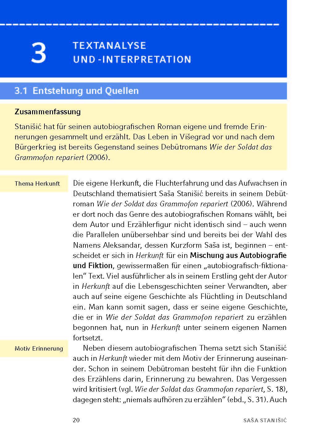 Bild: 9783804420656 | Herkunft - Textanalyse und Interpretation | Sasa Stanisic | Buch