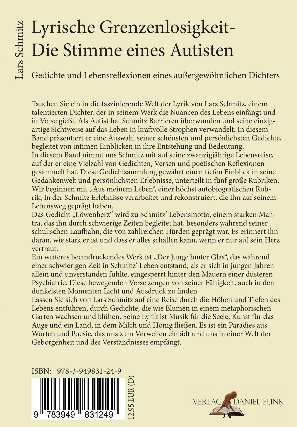 Rückseite: 9783949831249 | Lyrische Grenzenlosigkeit - Die Stimme eines Autisten | Lars Schmitz