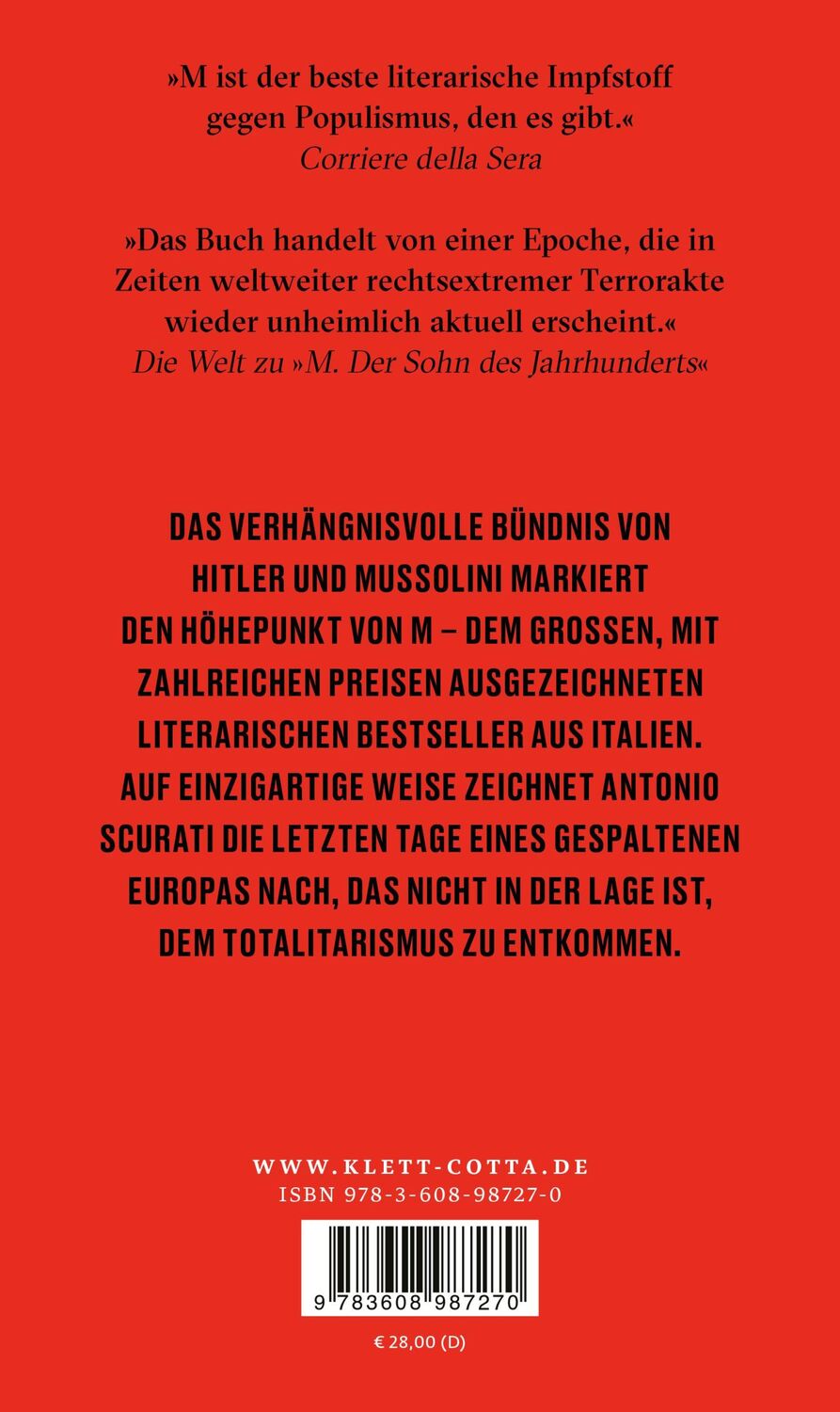 Rückseite: 9783608987270 | M. Die letzten Tage von Europa | Roman | Antonio Scurati | Buch | 2023