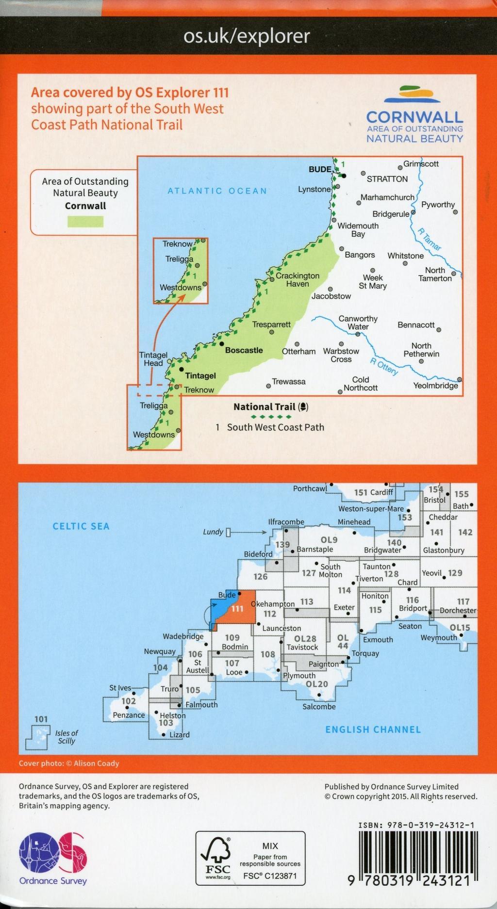 Bild: 9780319243121 | Bude, Boscastle and Tintagel | Ordnance Survey | (Land-)Karte | 2015