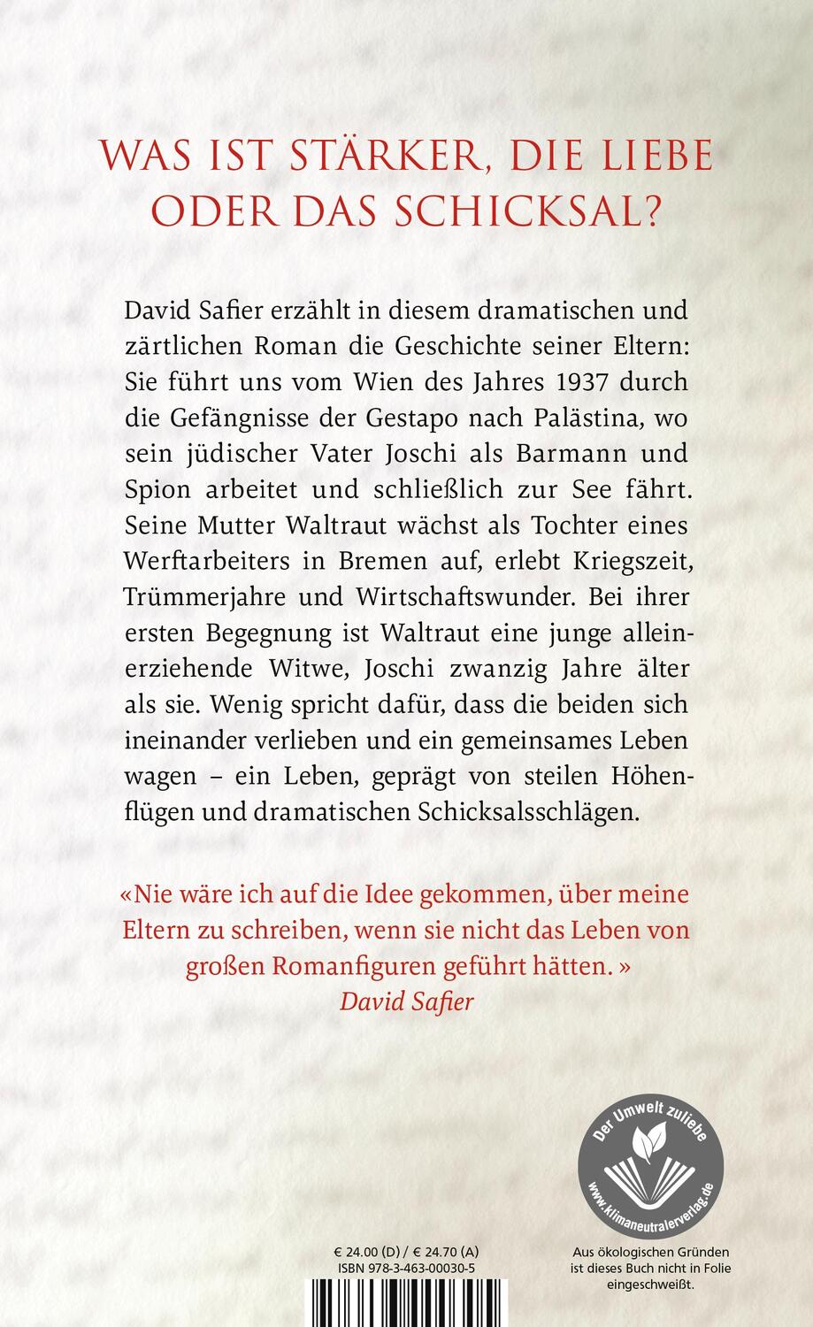 Rückseite: 9783463000305 | Solange wir leben | David Safier | Buch | Deutsch | 2023