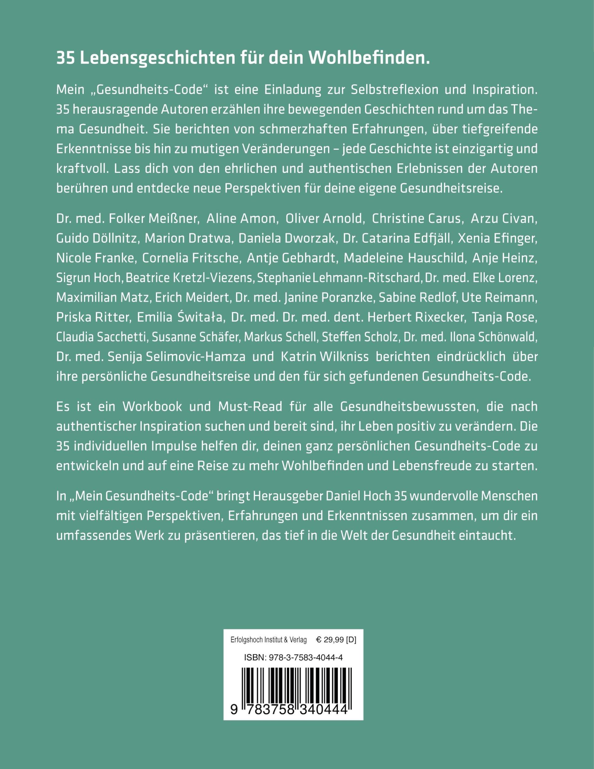 Rückseite: 9783758340444 | Mein Gesundheits-Code | ERFOLGSHOCH Verlag | Taschenbuch | Paperback